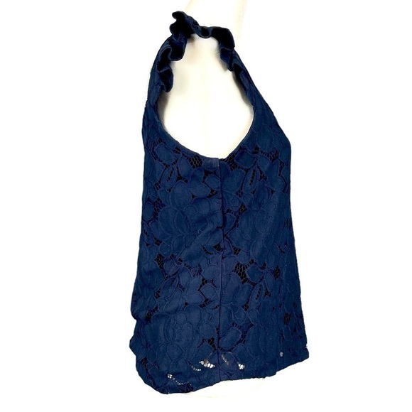 NEW Monteau Lace Floral Blouse Top Ruffle Cap Sleeves Nay Size Small - Picture 3 of 7